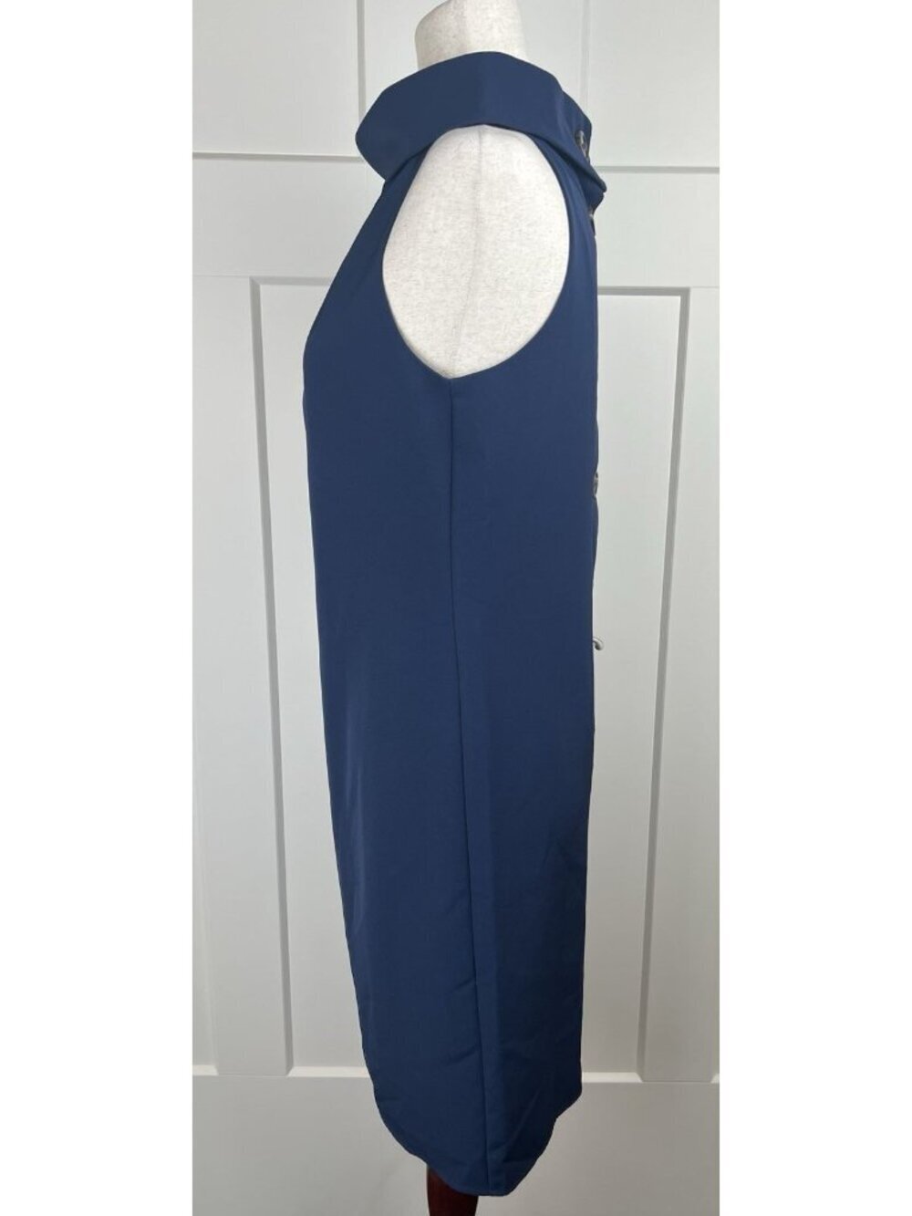 Sail to Sable Navy Dress XS High Neck Draped Collar Button Back Lined Preppy NWT - Picture 4 of 13